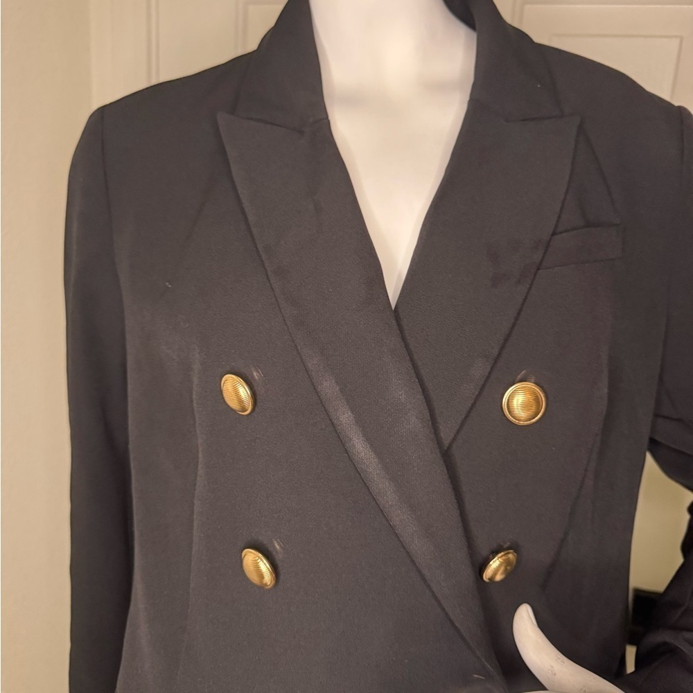 EXPRESS BLACK EDITOR DOUBLE BREASTED NOVELTY BUTTON BLAZER SZ Large. - Picture 4 of 12